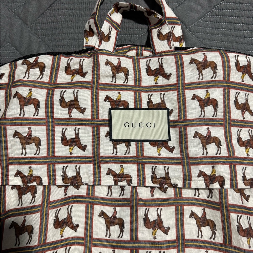 Gucci Equestrian Print Men's Bag - Brown and Cream